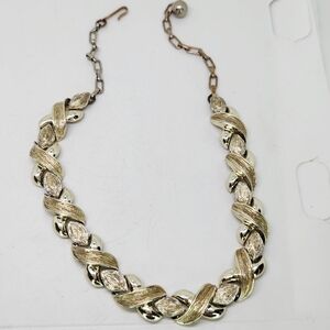 Vintage 1950s Mid Century Brushed Gold Tone XO Choker Necklace 15" Adjustable